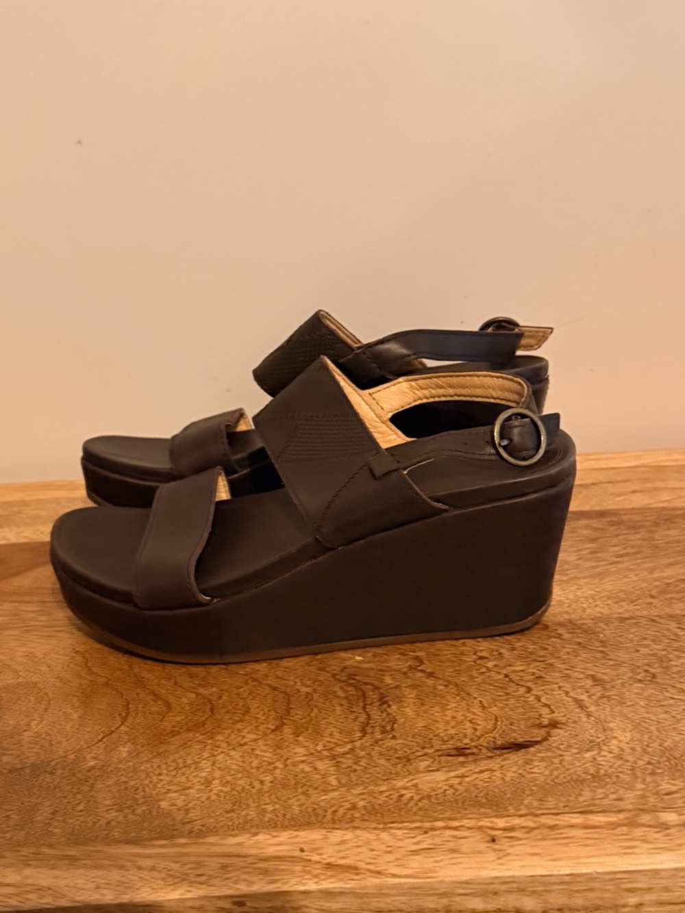 OluKai Brown Platform Wedge Sandals with Buckle Strap size 7